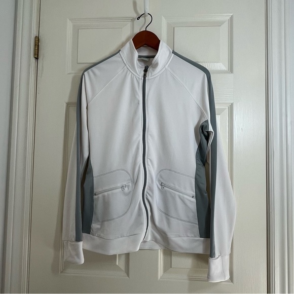 ALO Yoga Tops - ALO Yoga White and Gray Full Zip Jacket Size Large